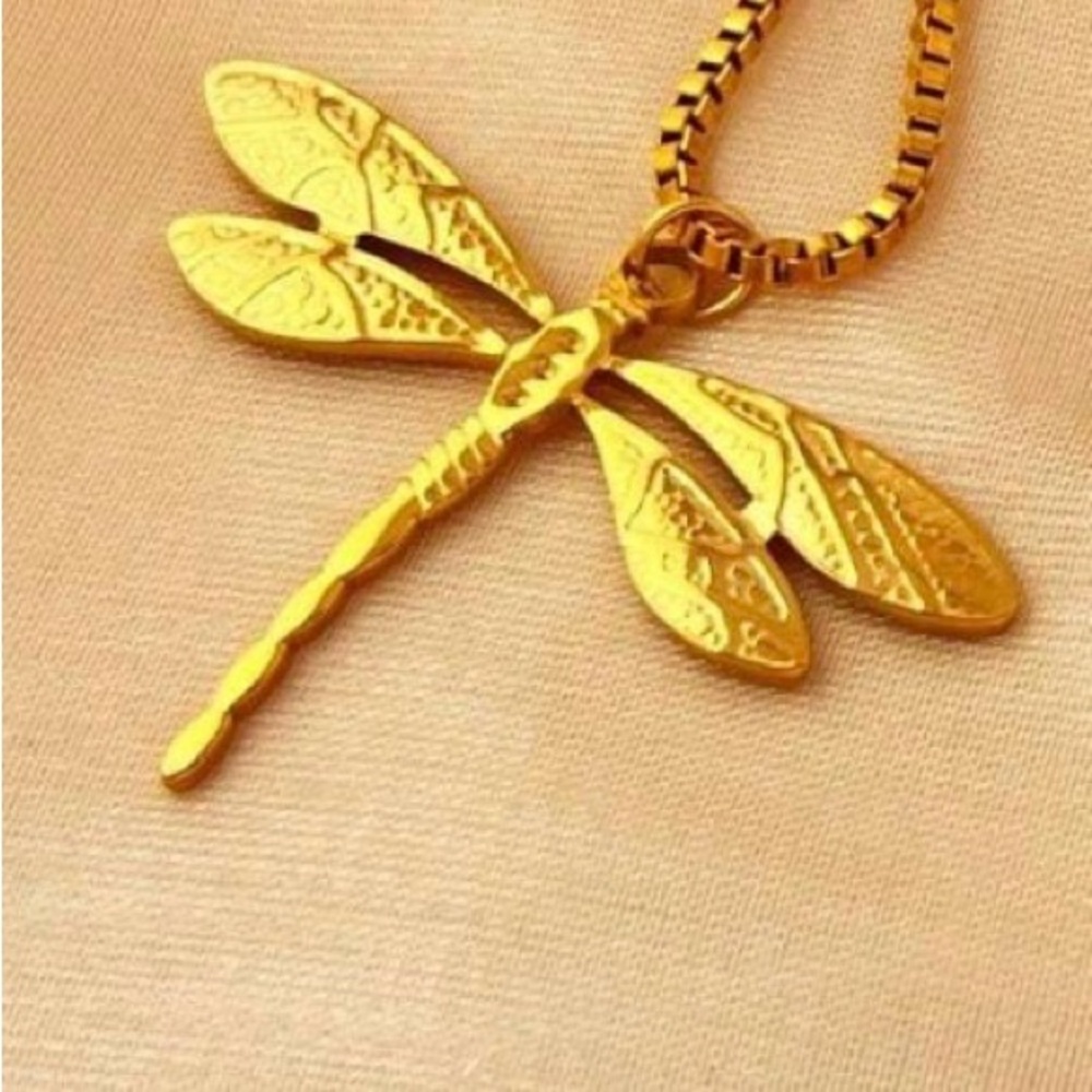 “Ornate Dragonfly” Damselfly Firefly Nymph Insect Studded Veined Wings Necklace - Picture 7 of 15